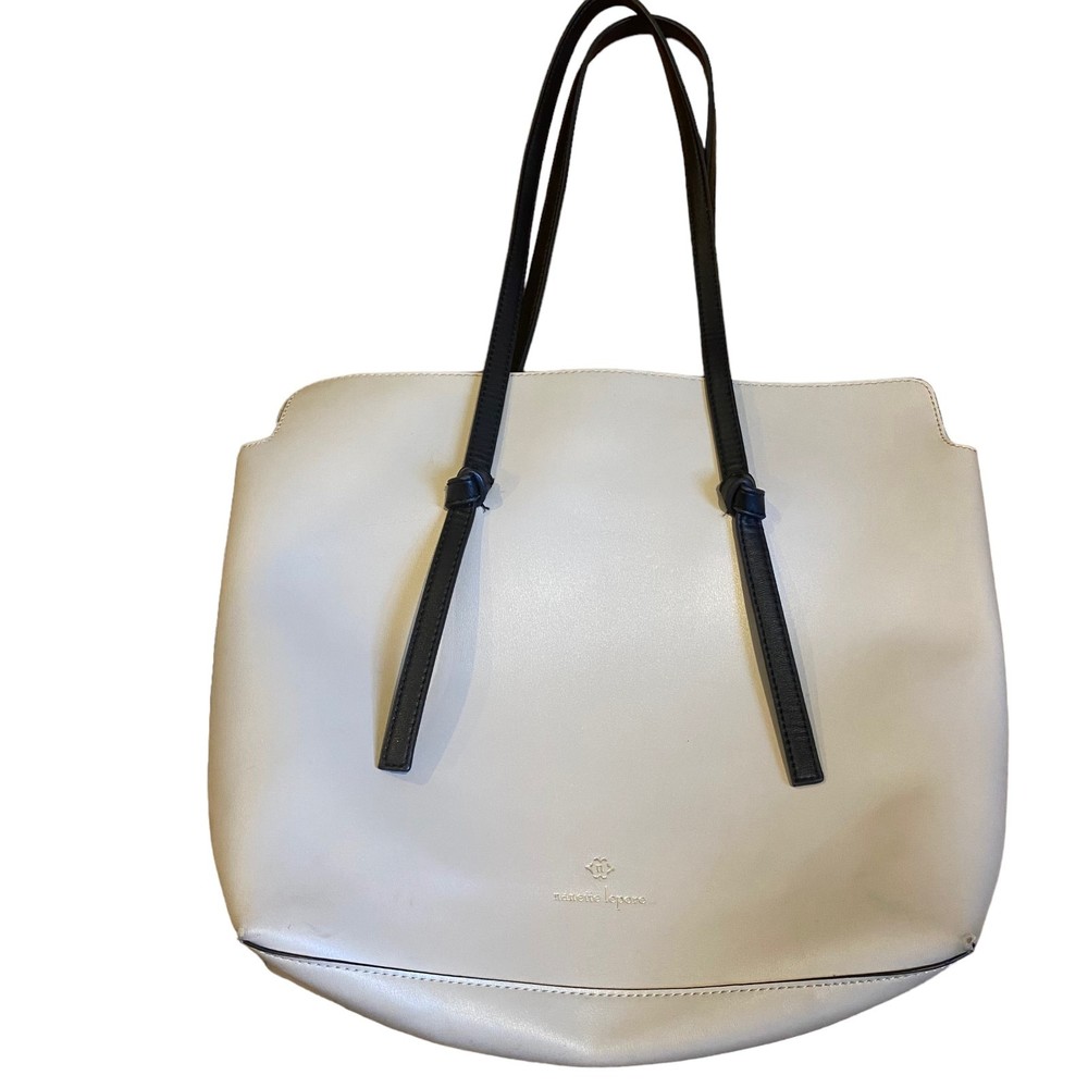 Nanette Lepore Beige Tote Bag w/ Black Knotted Shoulder Straps
